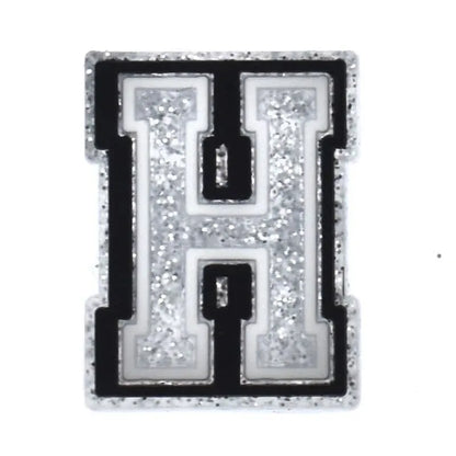 Shoe charm - A-Z  LETTERS, Speckled Silver with Black frame