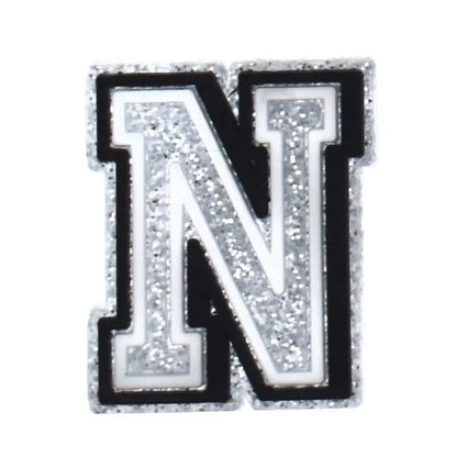 Shoe charm - A-Z  LETTERS, Speckled Silver with Black frame