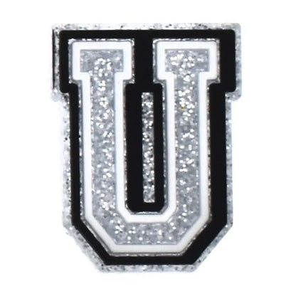 Shoe charm - A-Z  LETTERS, Speckled Silver with Black frame