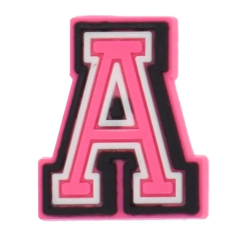 Shoe charm - A-Z  LETTERS, Pink with Black frame