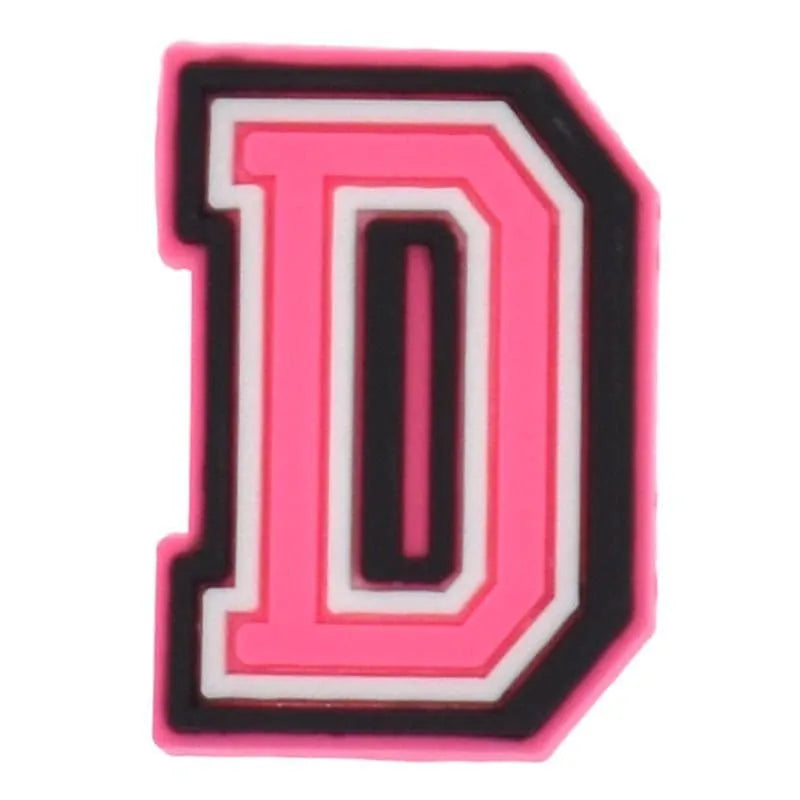 Shoe charm - A-Z  LETTERS, Pink with Black frame