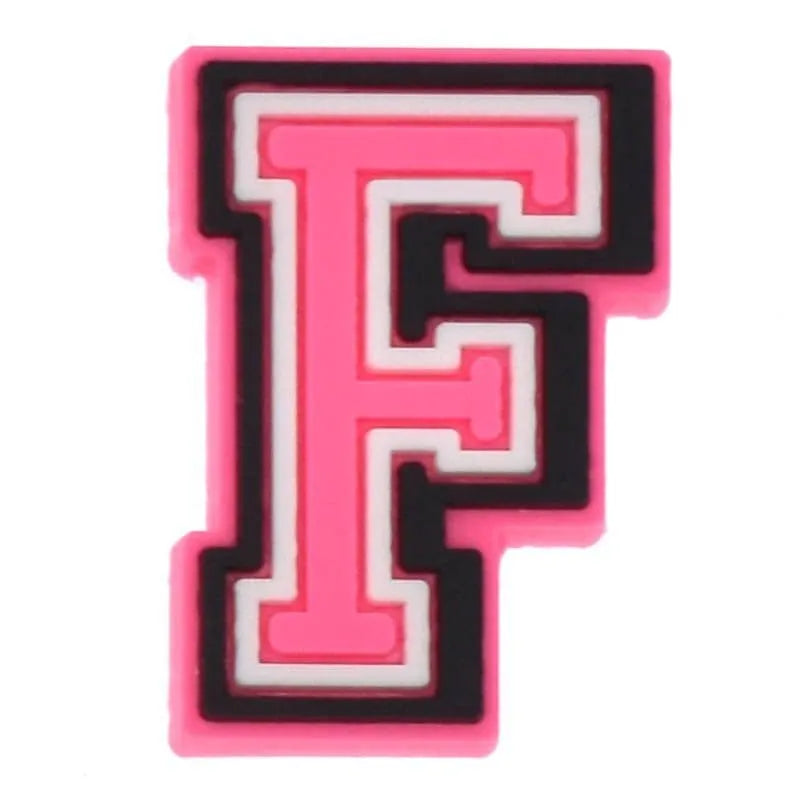 Shoe charm - A-Z  LETTERS, Pink with Black frame