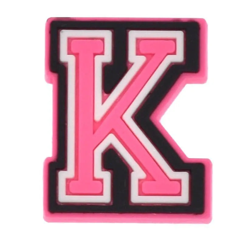 Shoe charm - A-Z  LETTERS, Pink with Black frame