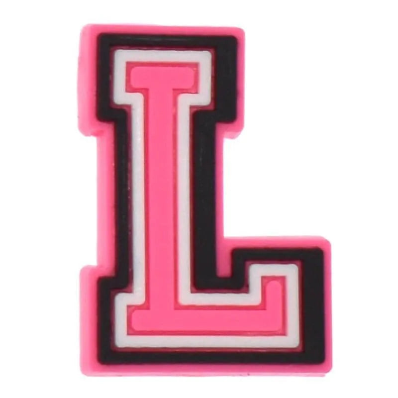 Shoe charm - A-Z  LETTERS, Pink with Black frame