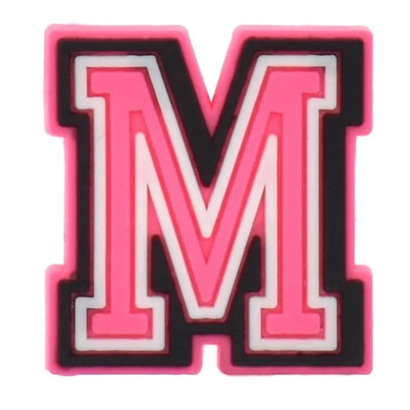 Shoe charm - A-Z  LETTERS, Pink with Black frame