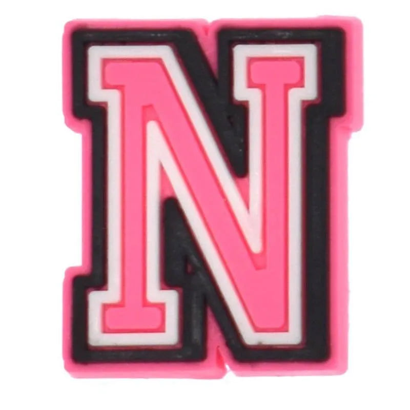 Shoe charm - A-Z  LETTERS, Pink with Black frame