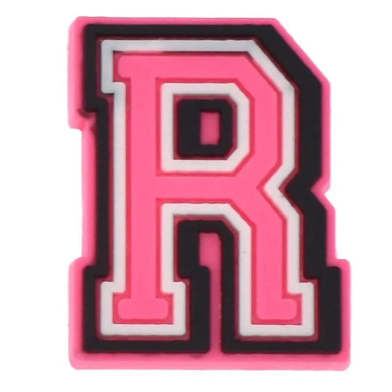 Shoe charm - A-Z  LETTERS, Pink with Black frame