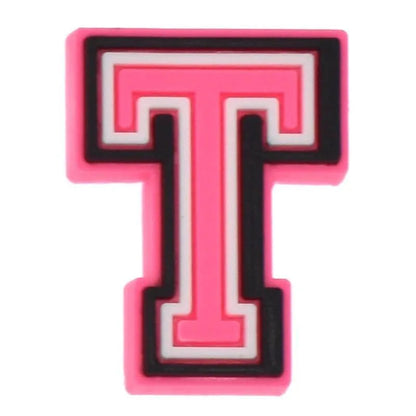 Shoe charm - A-Z  LETTERS, Pink with Black frame