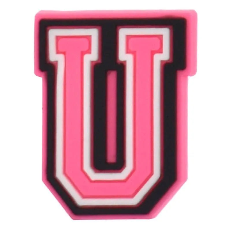 Shoe charm - A-Z  LETTERS, Pink with Black frame