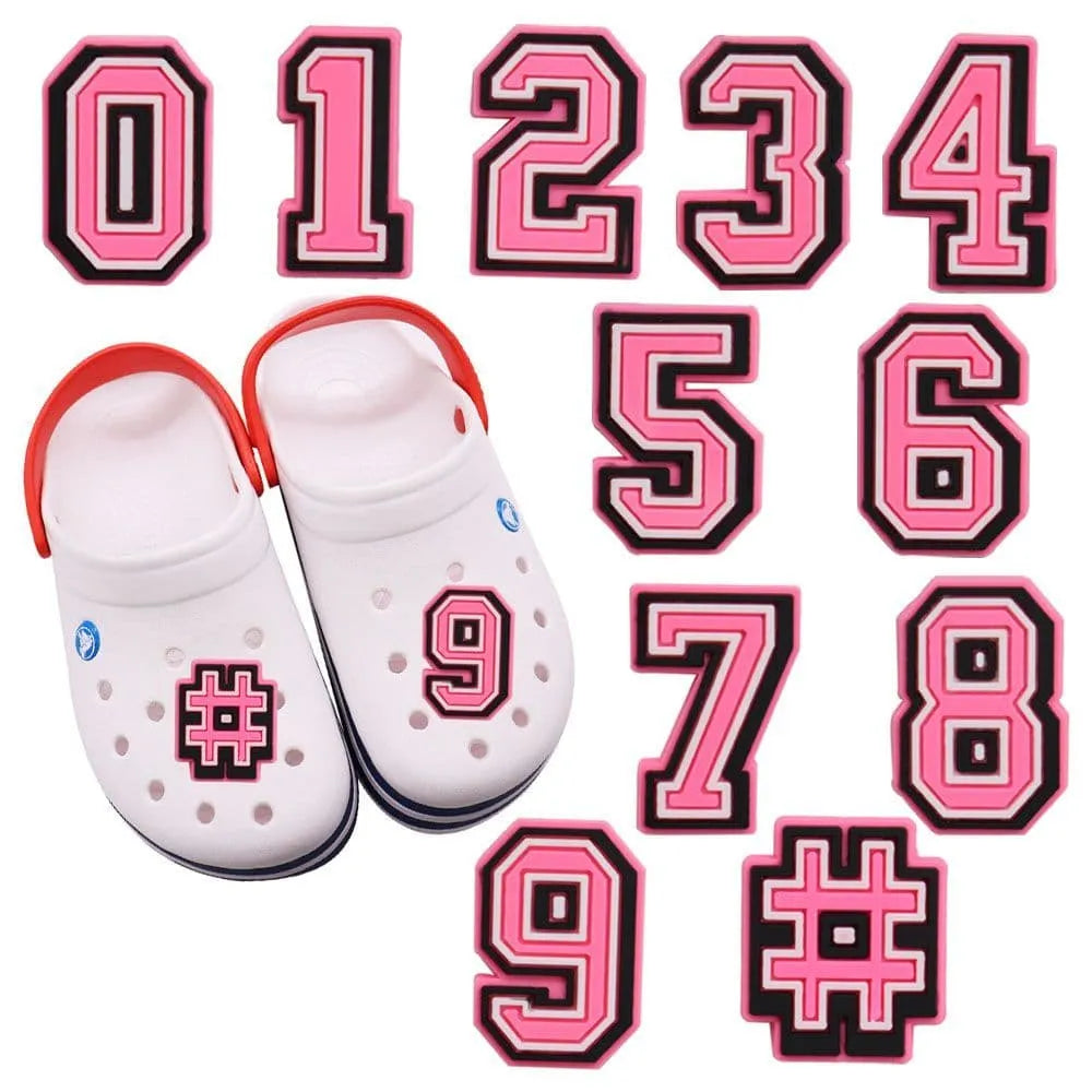 Shoe charm -NUMBERS, Pink with Black Frame