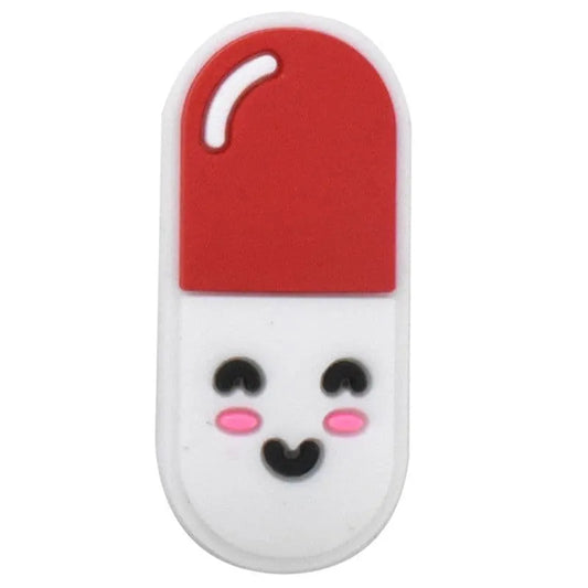 Red And White Pill Capsule With Face Shoe Charm