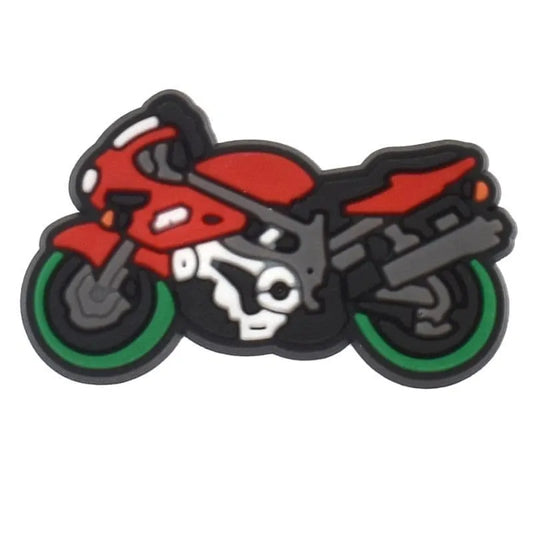 Motorbike Red Wit Hgreen Tyres Shoe Charm
