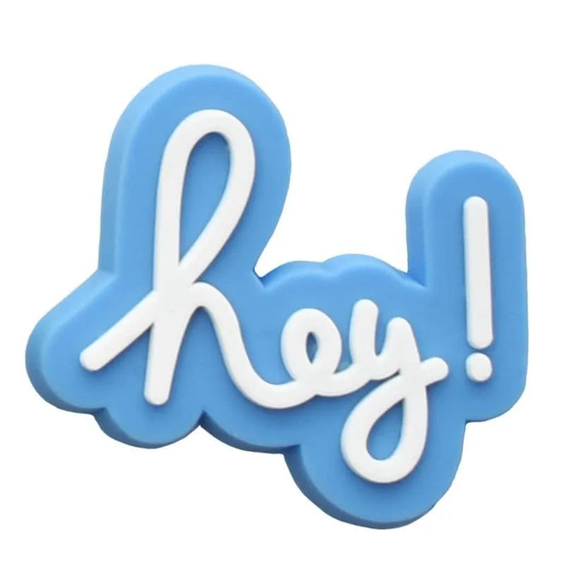 Hey! White With Blue Border Shoe Charm