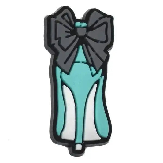 High Heel Shoe Aqua With Grey Ribbon Shoe Charm