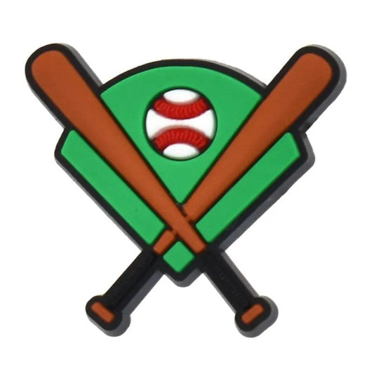 Baseball Crossed Bats On Field Of Play Shoe Charm