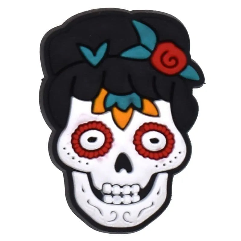 Mexican Black Hair Skull Shoe Charm