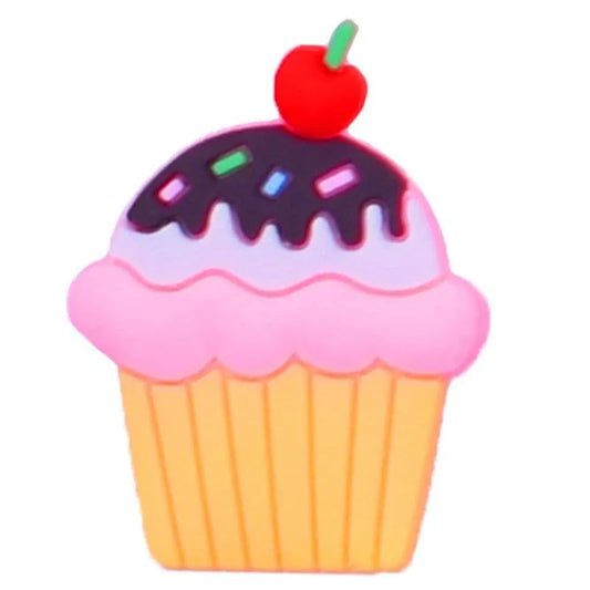 Pink Cup Cake With Sprinkles And Cherry Shoe Charm
