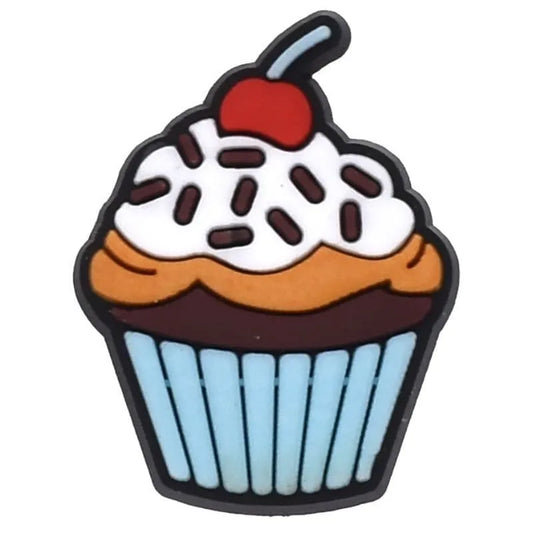 Blue Cup Cake With Sprinkles And Cherry Shoe Charm