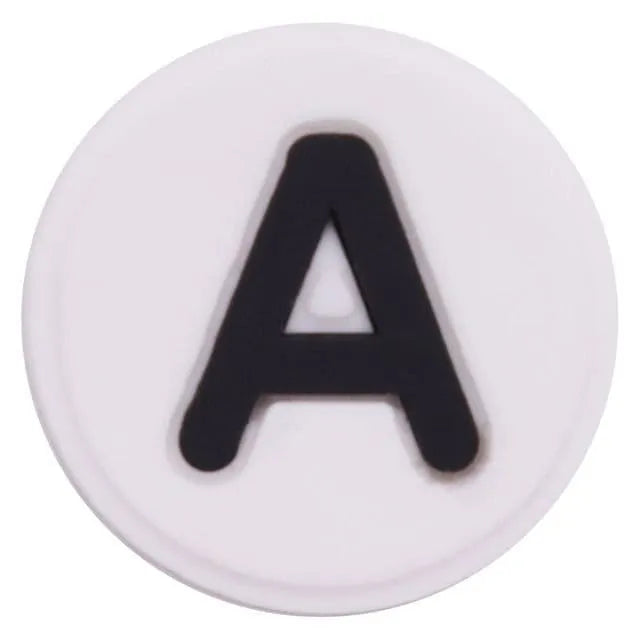 Shoe charm - A-Z  LETTERS, Round, Black on White