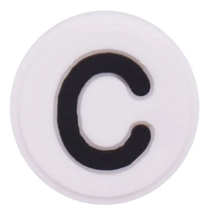 Shoe charm - A-Z  LETTERS, Round, Black on White