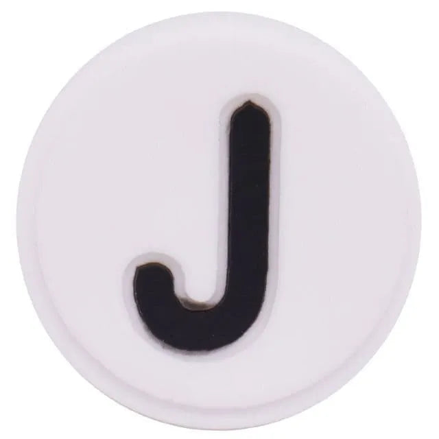 Shoe charm - A-Z  LETTERS, Round, Black on White