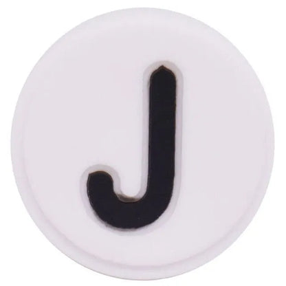 Shoe charm - A-Z  LETTERS, Round, Black on White