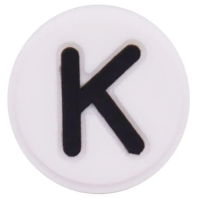 Shoe charm - A-Z  LETTERS, Round, Black on White