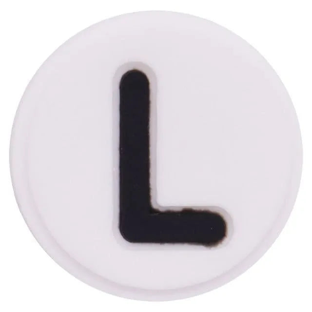 Shoe charm - A-Z  LETTERS, Round, Black on White