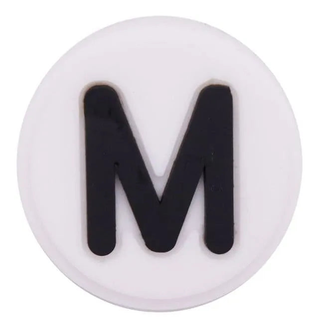 Shoe charm - A-Z  LETTERS, Round, Black on White