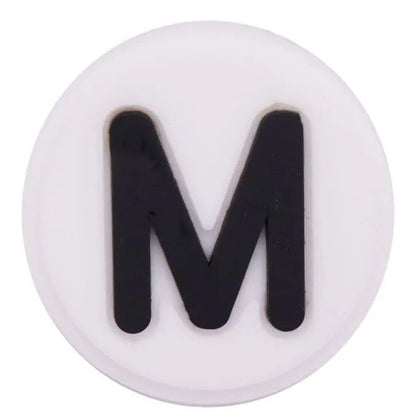 Shoe charm - A-Z  LETTERS, Round, Black on White