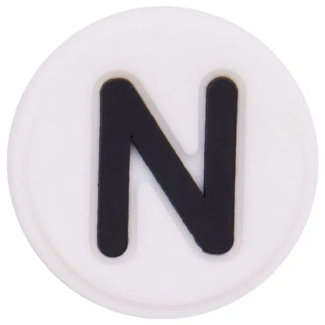 Shoe charm - A-Z  LETTERS, Round, Black on White
