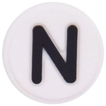 Shoe charm - A-Z  LETTERS, Round, Black on White