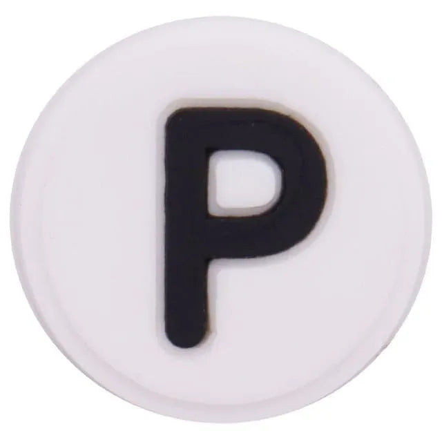 Shoe charm - A-Z  LETTERS, Round, Black on White