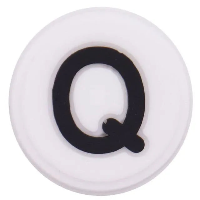 Shoe charm - A-Z  LETTERS, Round, Black on White