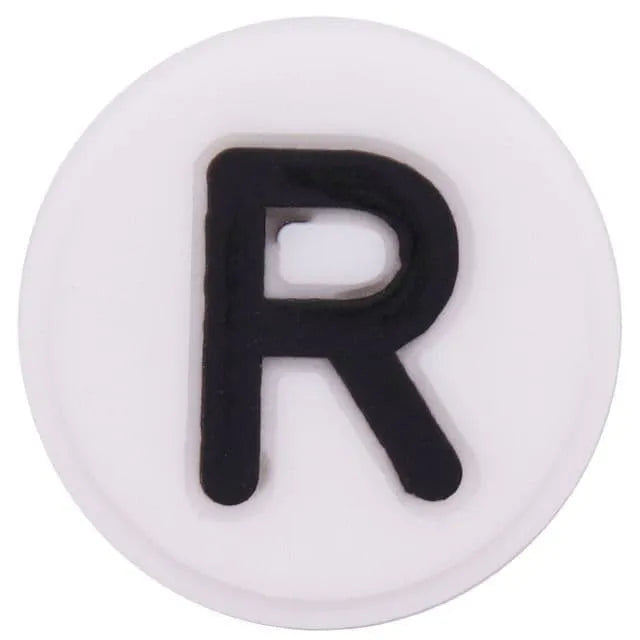 Shoe charm - A-Z  LETTERS, Round, Black on White
