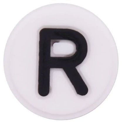 Shoe charm - A-Z  LETTERS, Round, Black on White