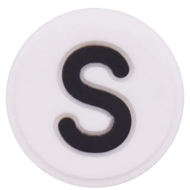 Shoe charm - A-Z  LETTERS, Round, Black on White