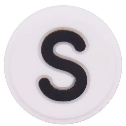 Shoe charm - A-Z  LETTERS, Round, Black on White
