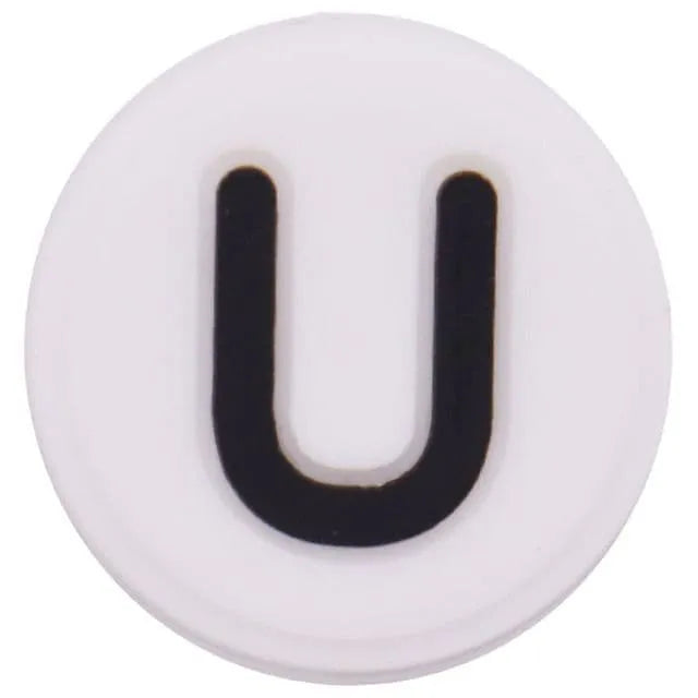 Shoe charm - A-Z  LETTERS, Round, Black on White
