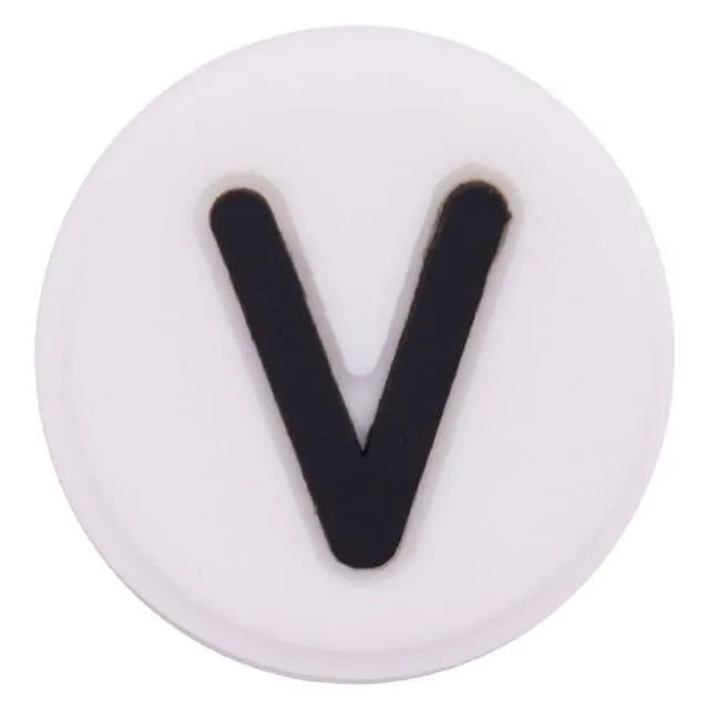 Shoe charm - A-Z  LETTERS, Round, Black on White