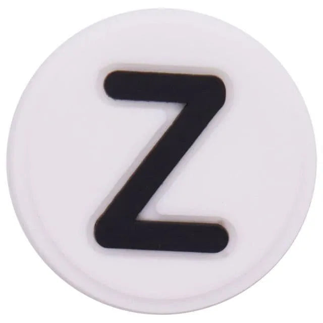 Shoe charm - A-Z  LETTERS, Round, Black on White