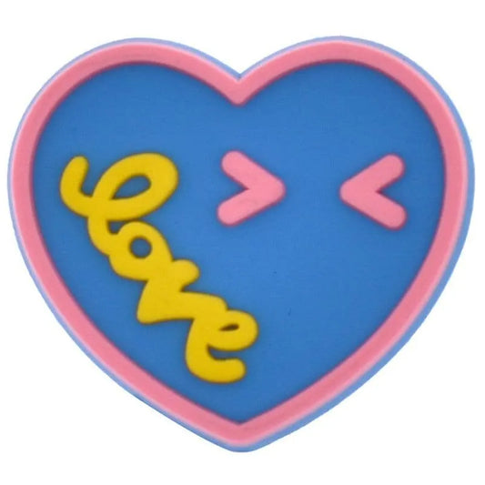Heart>< love blue with pink border Emoji shoe charm