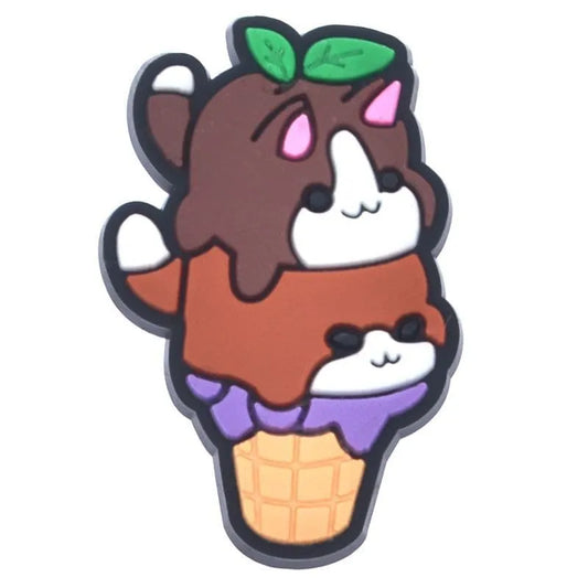 Brown Two Tone Ice Cream Cat Cornet Cone Shoe Charm