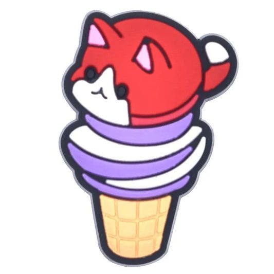 Red Ice Cream Cat Cornet Cone Shoe Charm