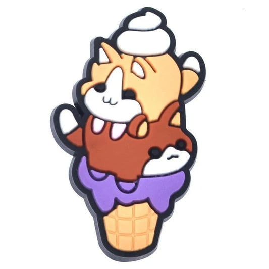 Tan Ice Cream Cat Cornet Cone Shoe Charm
