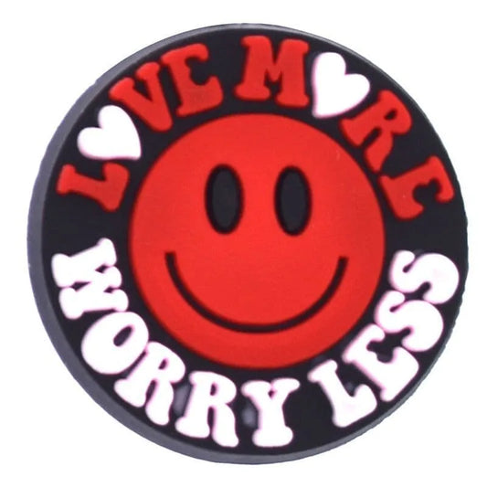 Smiley Love More, Worry Less Red Emoji Shoe Charm