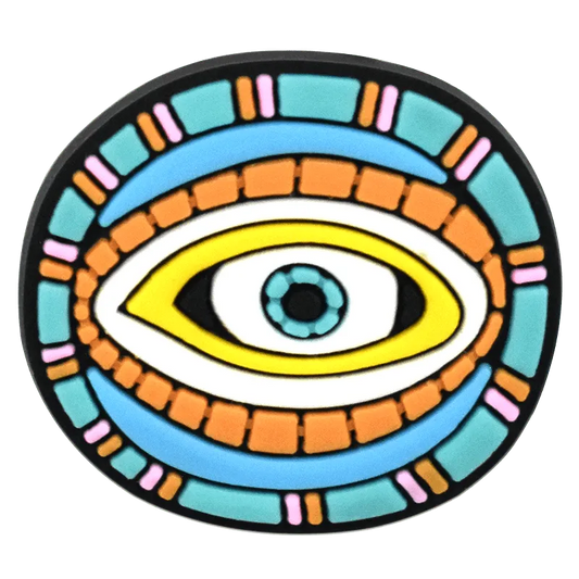 Pressed Round Aqua/Yellow Evil Eye Shoe Charm