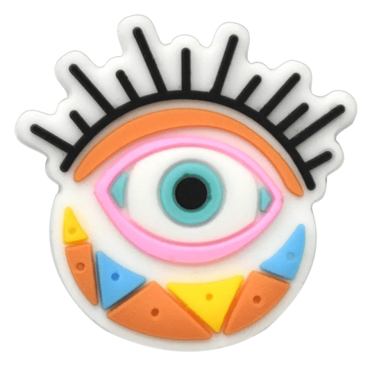 Round Orange/Agua With Eyelashes Evil Eye Shoe Charm
