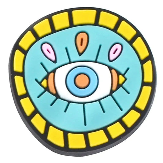 Round Yellow/Aqua Evil Eye Shoe Charm