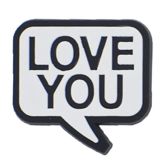 LOVE YOU white squarespeech bubble shoe charm